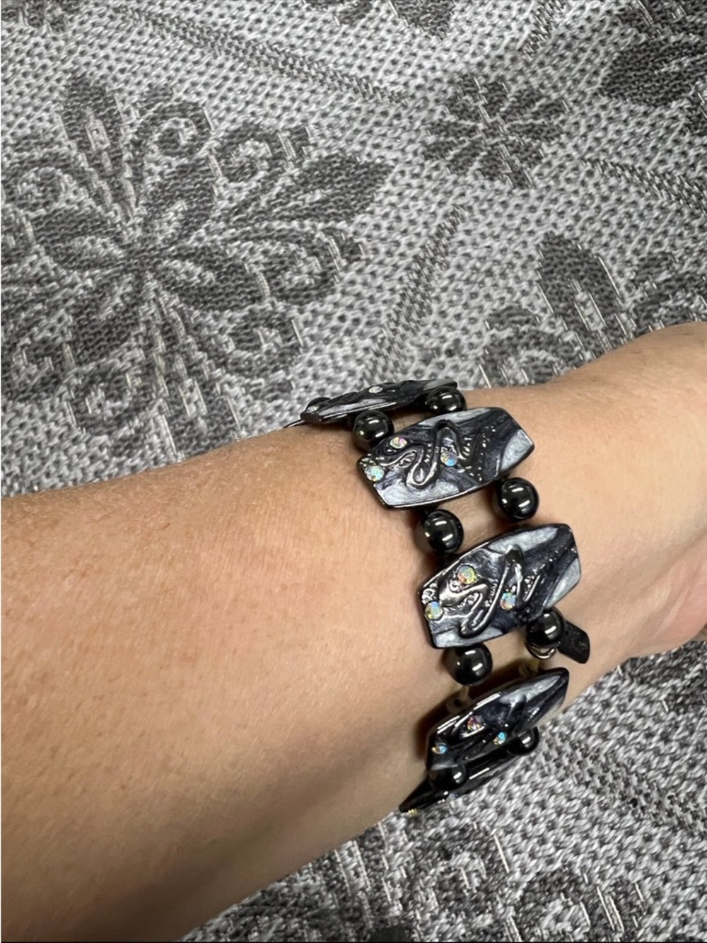 Black Beaded Art Glass Bracelet - Elegant Accent